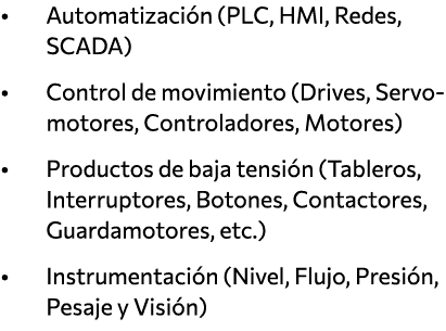   Automatización (PLC, HMI, Redes, SCADA)   Control de movimiento (Drives, Servomotores, Controladores, Motores)   Pr   